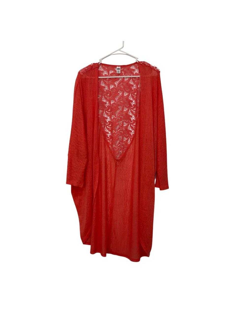 It's Women Size 2X Vibrant Orange Lace Open-Front Cardigan With Sheer Detail